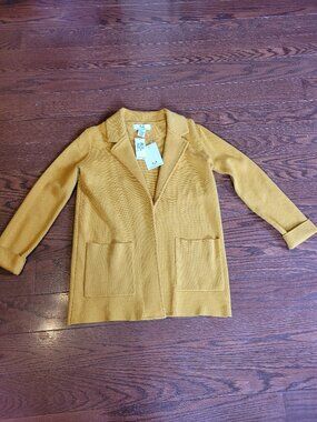 NWT Magaschoni Open Front Knit Cardigan Blazer Wool Blend  Women XS Mustard Pock